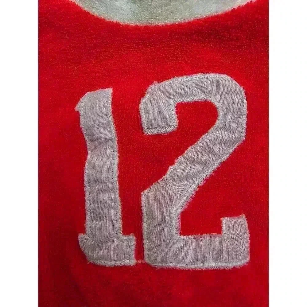 Vintage Boys Creevy Creations 12 White and Red One Piece Sleeper Football Outfit